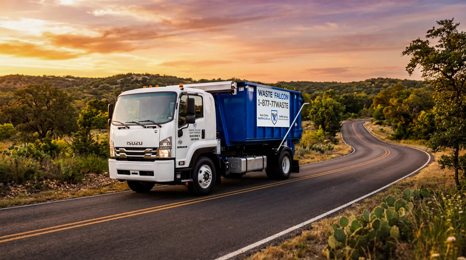 Waste Falcon Roll-off dumpster delivered to construction job site